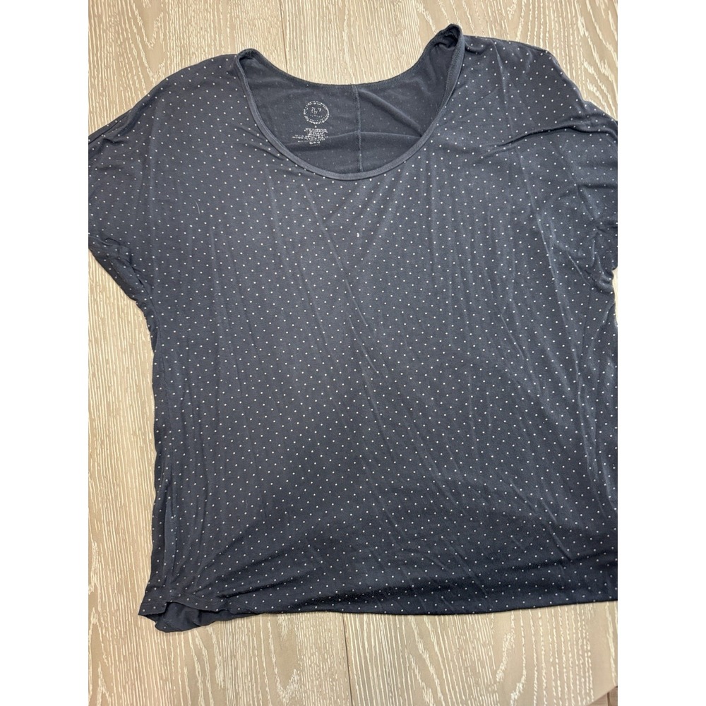 Women's Navy Polka Dot Slinky Knit Scoop Neck Short Sleeve Top Plus Size